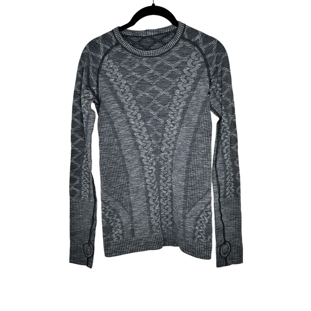 Lululemon Rest Less Pullover Shirt 2 Thumbholes Seamless Heathered‎ Black